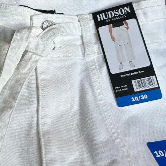 NWT Hudson Wide Leg Belted white Jeans Size 10/30 - Picture 2 of 3